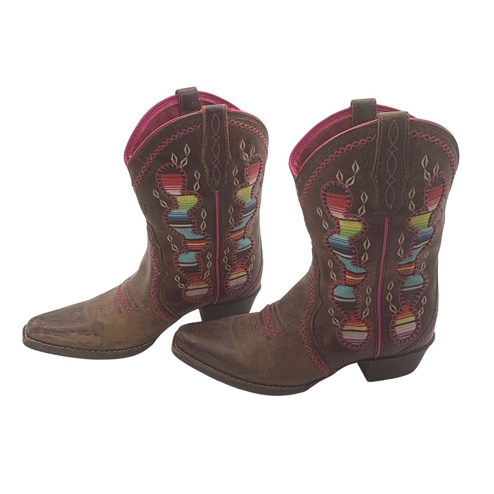 Ariat Desert Diva Kids Cowboy Boots Girl Sz 2 Brown Cactus Inset Pink Stitching - Picture 9 of 9